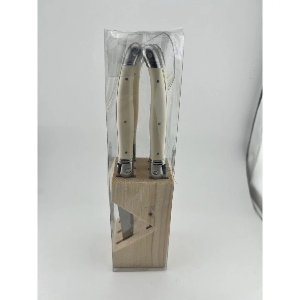 Laguiole Jean Dubost Steak Knife Set 6 France Ivory Handle & Bee Thumb Grip